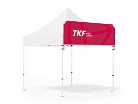 Printed banner that can be assembled above the tent roof collar to boost the eye-catching effect